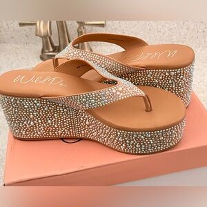 Wild Pair Rhinestone Platform Sandals - Tan